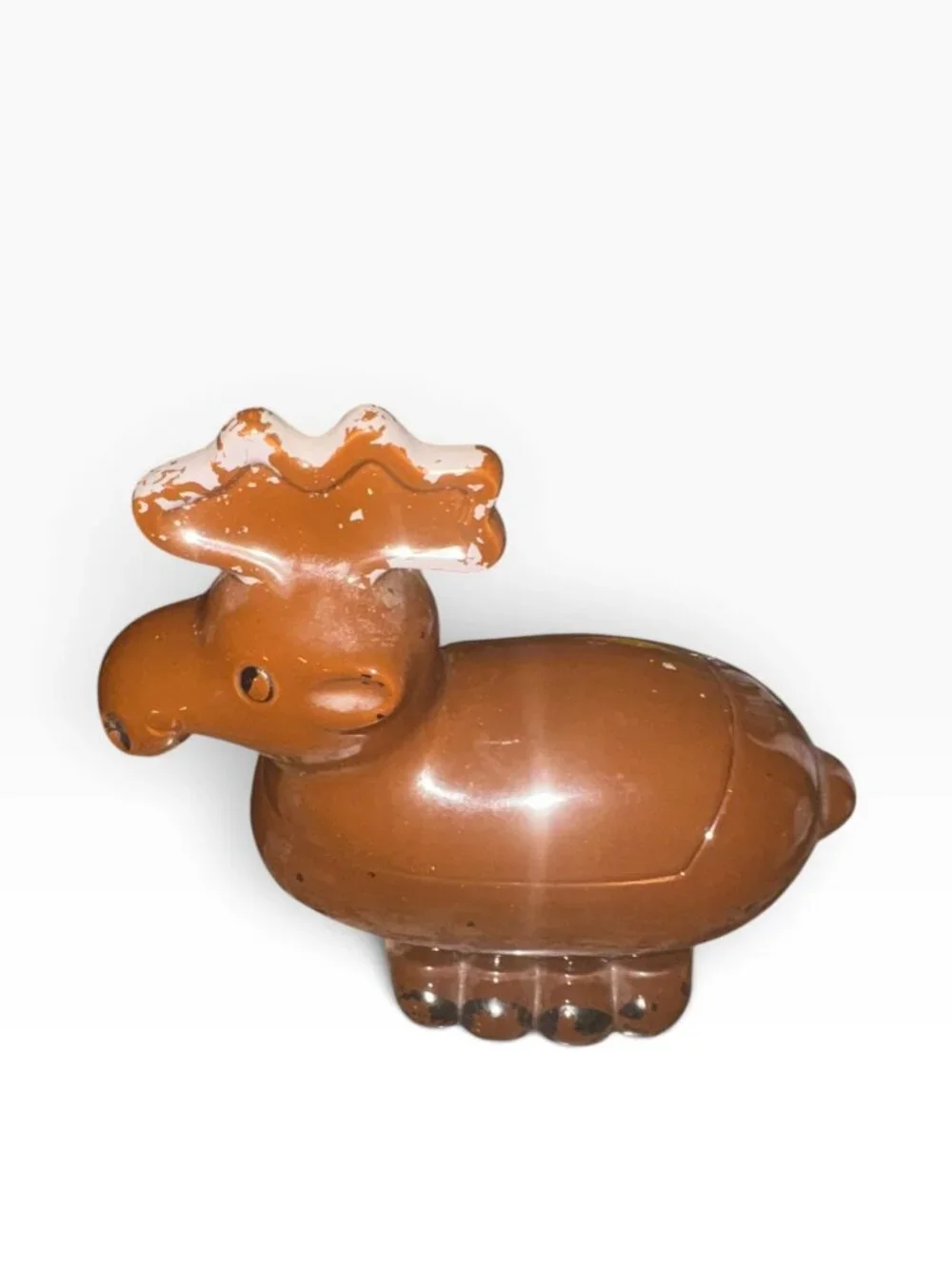 Vintage Brown Ceramic Moose Trinket Box Figurine With Lid
